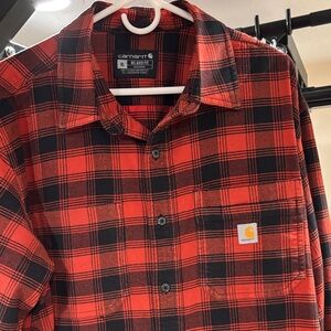 Carhartt Men's Black and Red Plaid Button Down Shirt